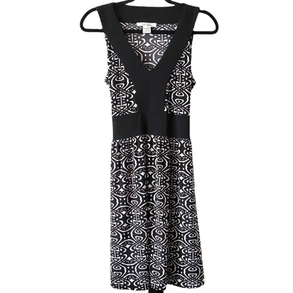 WD.NY Black White Geometric Print Sleeveless Fit and Flare Midi Dress Size XL